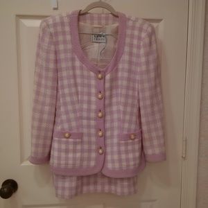 Rena Lange Pink & White Skirt Suit Size 6 VINTAGE